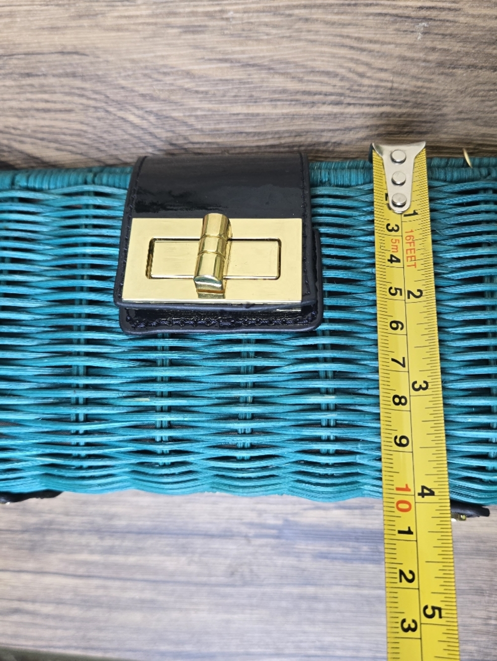 NWT JCrew Teal Straw And Leather Woven Crossbody Bag with Gold Turn-Lock Boho - Picture 8 of 9